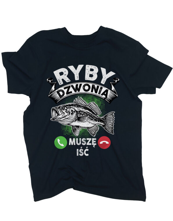 koszulka wędkarska ryby dzwonią czarna