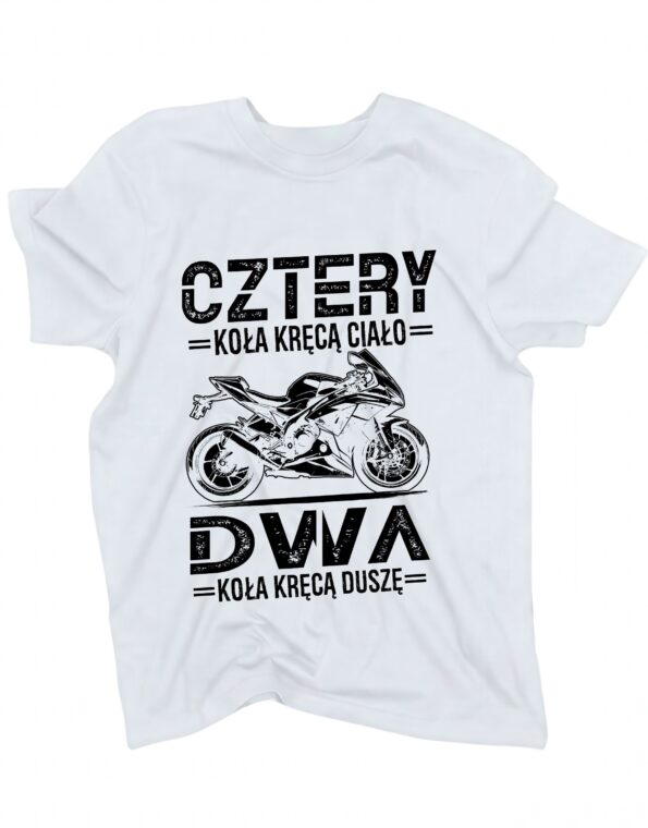 Koszulka Męska Motocykl Dwa Koła Kręcą Duszę Biała