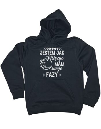 czarna bluza z napisem 'Jestem jak księżyc mam swoje fazy' zaprezentowana na płasko