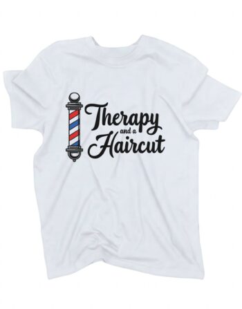 koszulka barber therapy and a haircut biala