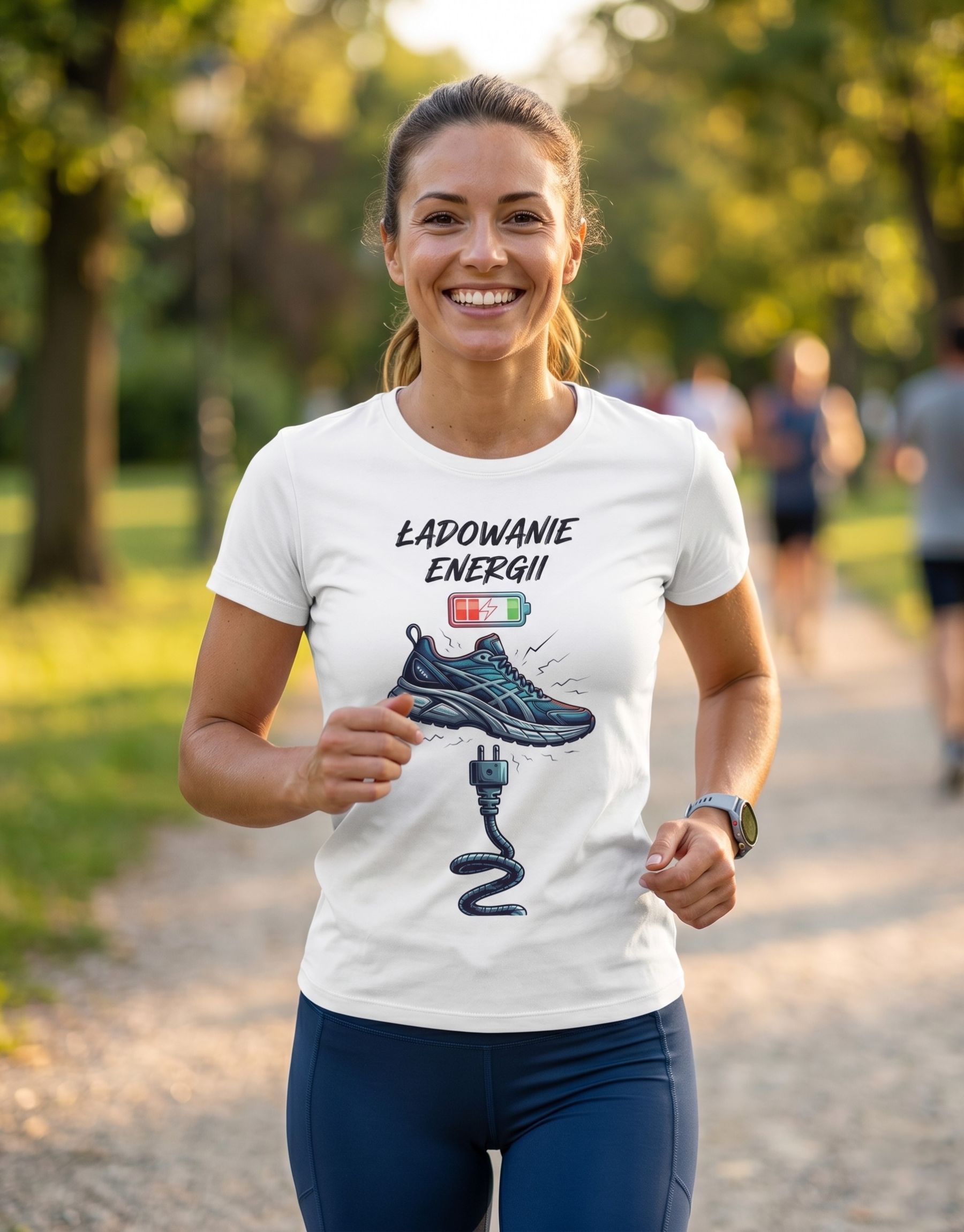 koszulka-bieganie-ladowanie-energii-unisex-biala-damska koszulka bieganie ladowanie energii unisex biala damska