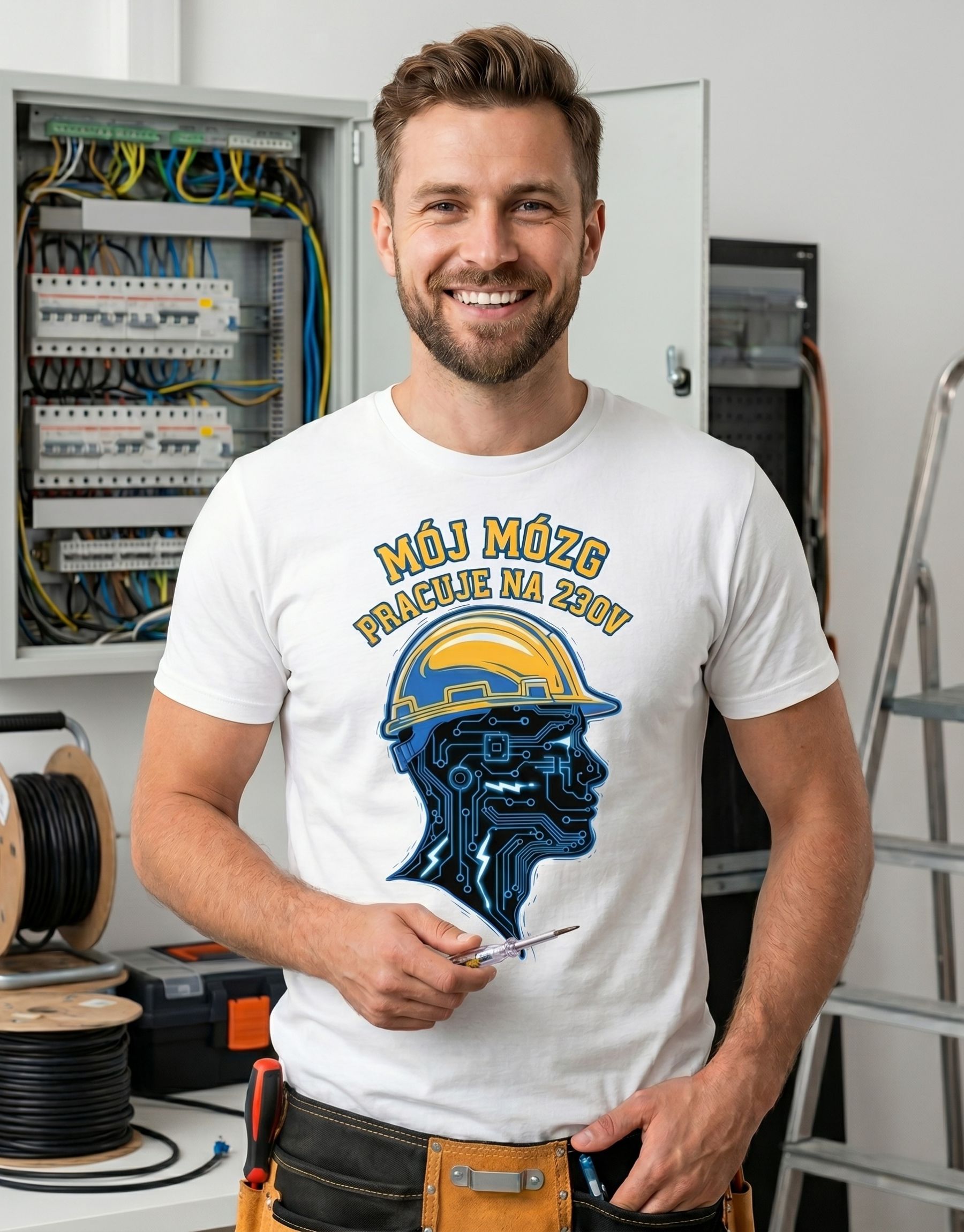 koszulka-elektryk-mozg-230v-unisex-biala-meska koszulka elektryk mozg 230v unisex biala meska