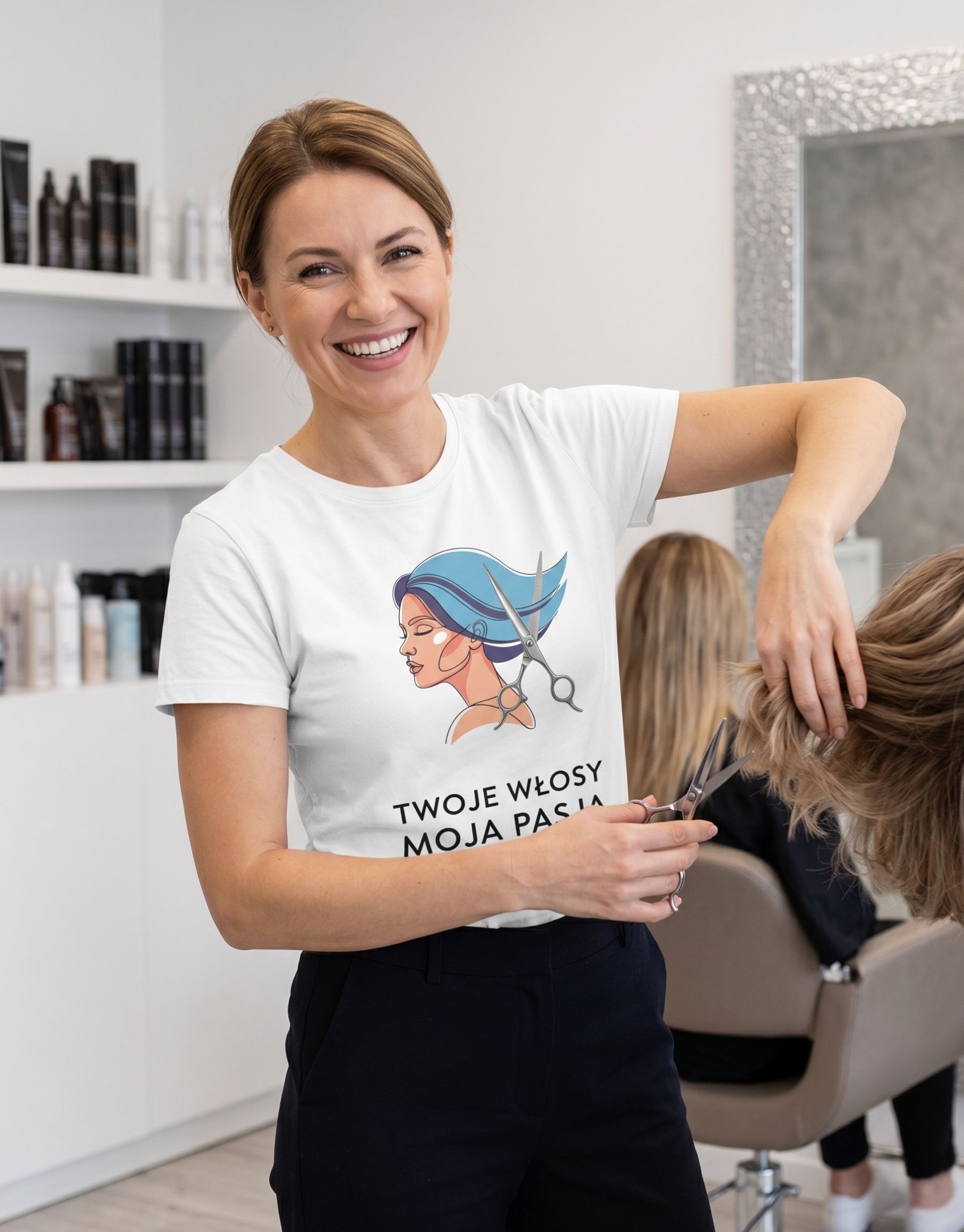 koszulka-fryzjerka-twoje-wlosy-moja-pasja-unisex-biala koszulka fryzjerka twoje wlosy moja pasja unisex biala