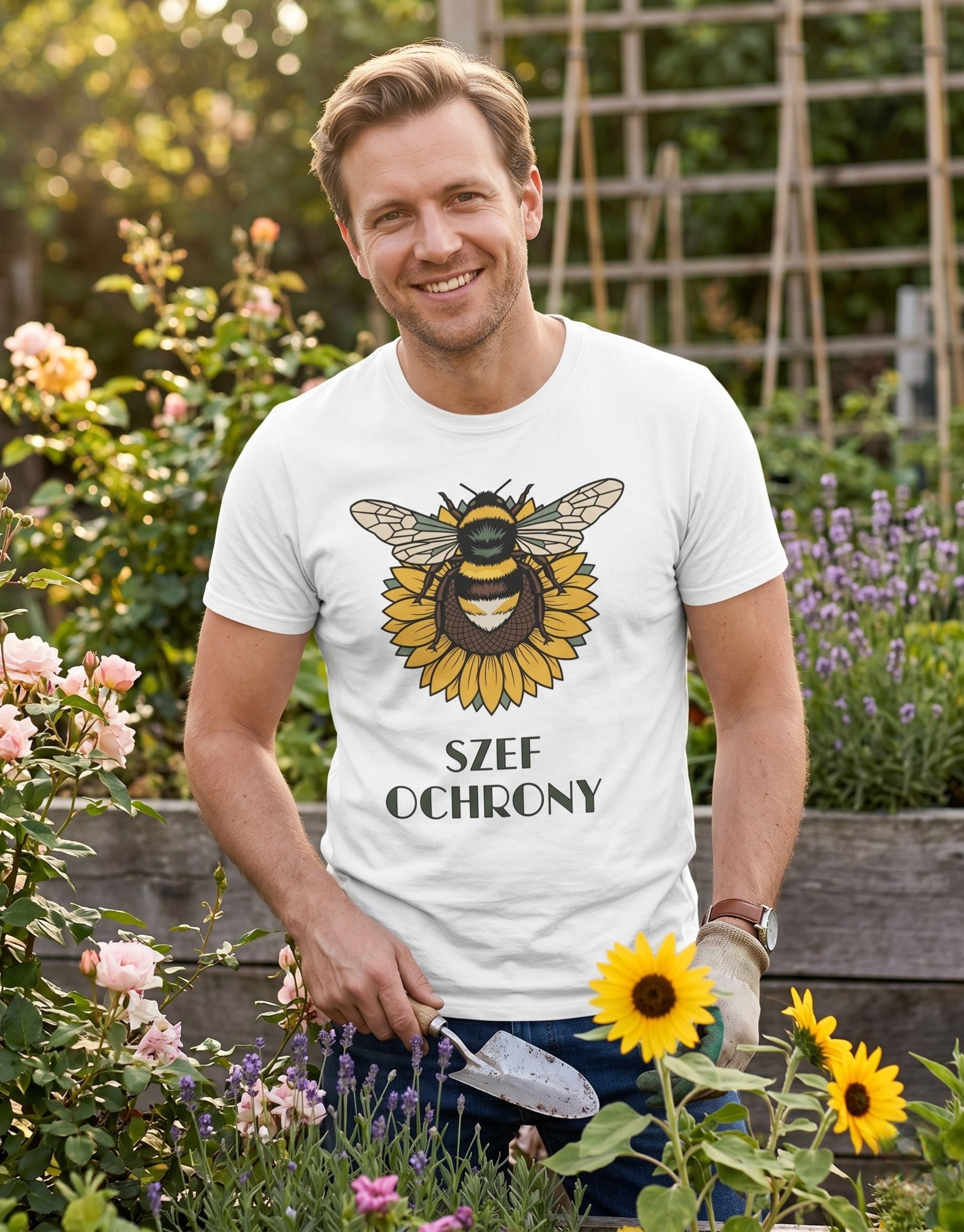 koszulka-ogrodnik-szef-ochrony-unisex-biala-meska koszulka ogrodnik szef ochrony unisex biala meska