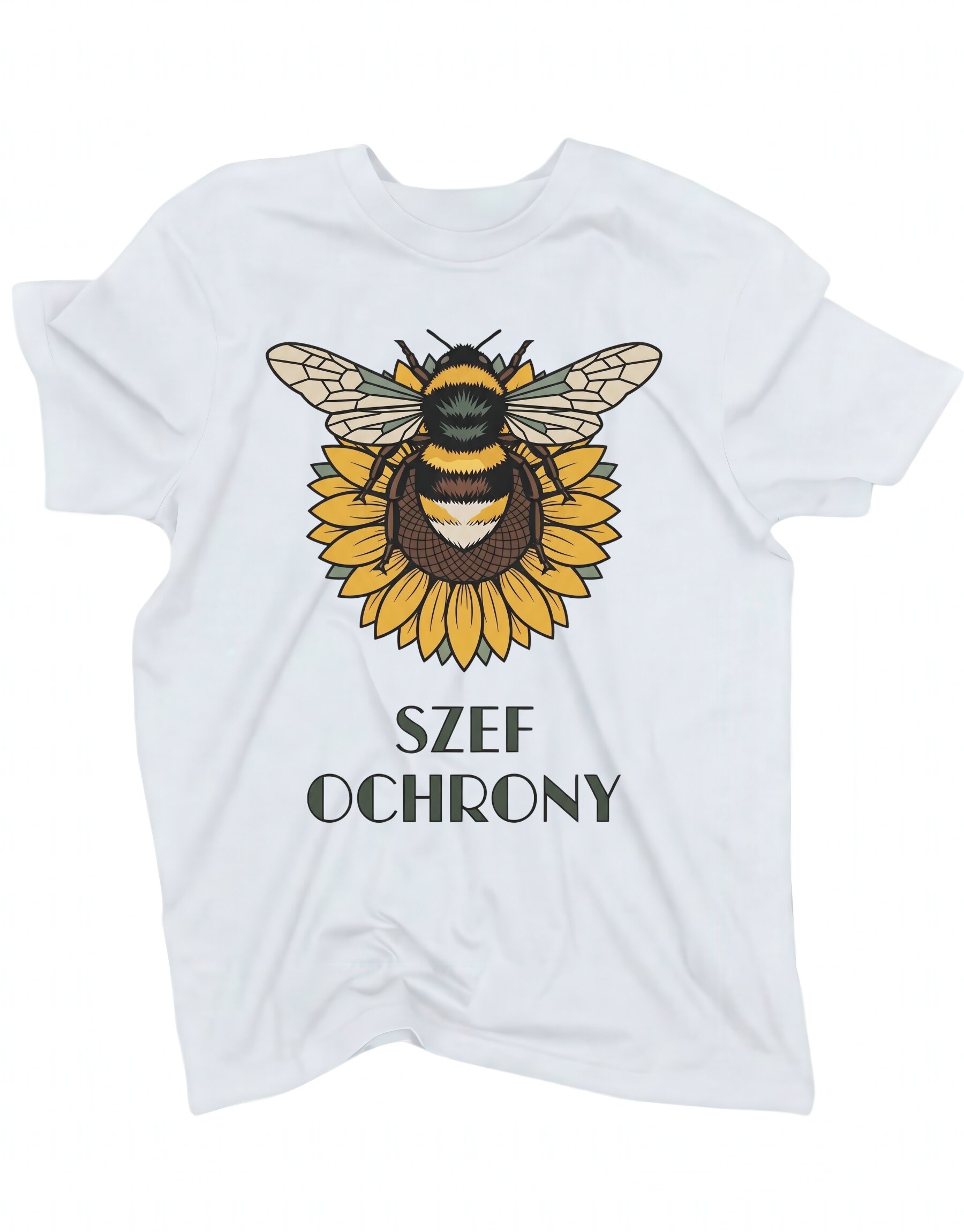 koszulka-ogrodnik-trzmiel-szef-ochrony-biala koszulka ogrodnik trzmiel szef ochrony biala