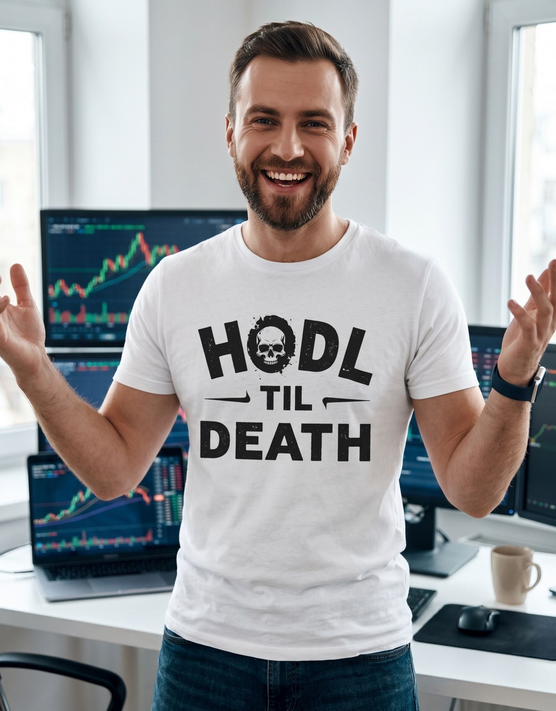 koszulka-trader-hodl-til-death-unisex-biala-meska koszulka trader hodl til death unisex biala meska